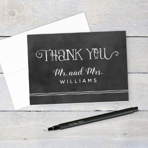 Rustikales Script-Chalkboard Wedding Monogram Blac Dankeskarte