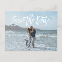 Rustikales Script Couple Foto Beach Save the Date
