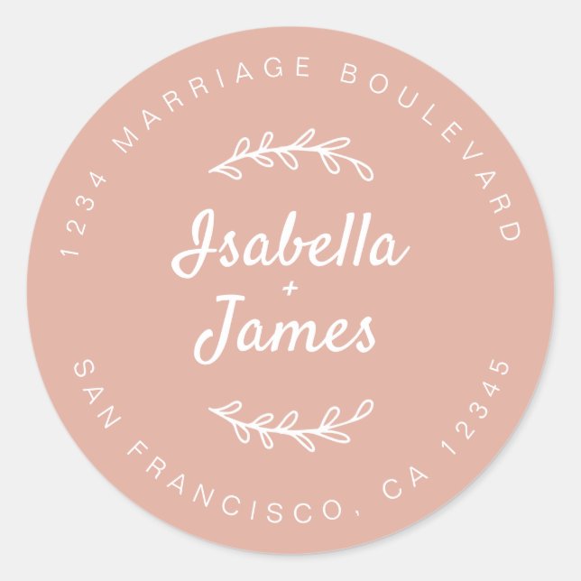 Rustikales Script Dusty Pink Wedding Rücksendeadre Runder Aufkleber (Vorderseite)