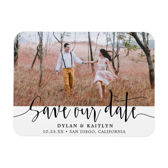 Rustikales Script-Foto-Magnet Save the Date Magnet (Horizontal)