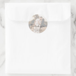 Rustikales Script-Foto Moderne Hochzeit Runder Aufkleber