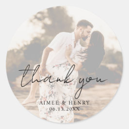 Rustikales Script-Foto Moderne Hochzeit Runder Aufkleber