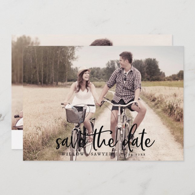 Rustikales Script Horizontal Light Foto Save the D Save The Date (Vorne/Hinten)