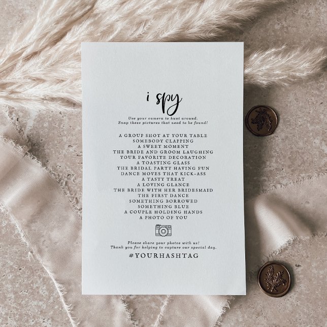 Rustikales Script I Spy Wedding Foto Scavenger Flyer (Von Creator hochgeladen)