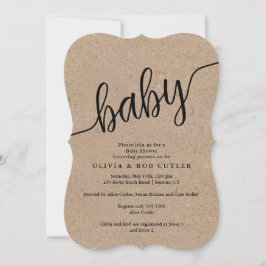 Rustikales Script Kraft Baby Dusche Einladung