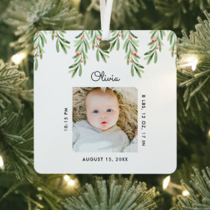 Rustikales Script Mistletoe Foto Baby First Christ Ornament Aus Metall