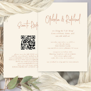 Rustikales Script QR Code Boho Cream Wedding Einladung