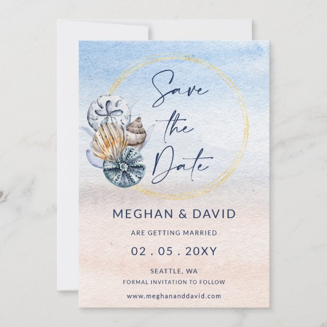Rustikales Seashells Ocean Summer Beach Foto Save The Date (Vorderseite)