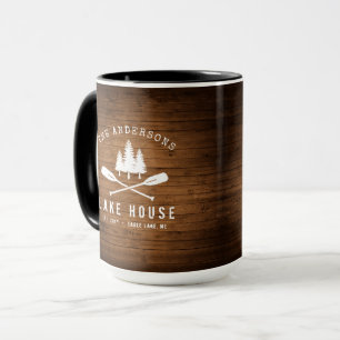 Rustikales Seehaus Oars Bäume Holz Print Large Tasse
