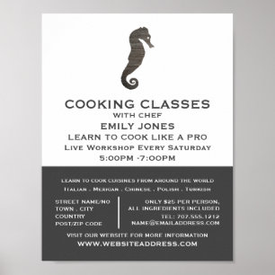 Rustikales Seepferd, Meeresfrüchte, Kochkurse Poster