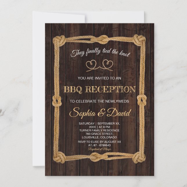 Rustikales Seil, das wir dem Empfang der GRILLEN d Einladung (Vorderseite)