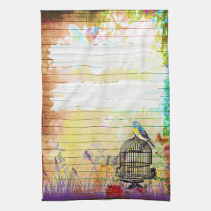 Rustikales Shabby Chic-buntes Vintages Blumen Geschirrtuch