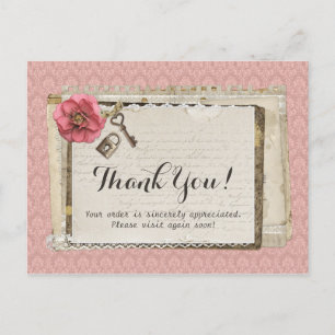 Rustikales Shabby Chic Pink Viktorianisch Damask V Postkarte