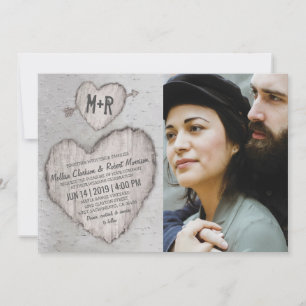 Rustikales Silberbänkchen-Foto Hochzeit Einladung