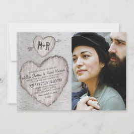 Rustikales Silberbänkchen-Foto Hochzeit Einladung