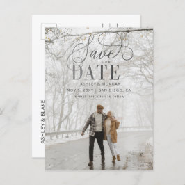 Rustikales Silver Gray Script-Foto Save the Date Ankündigungspostkarte