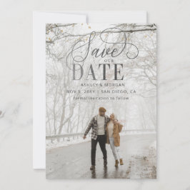 Rustikales Silver Script Modernes Foto Save the Da Save The Date