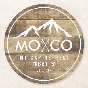 Rustikales Skihaus Berg Holzkörner Personalisiert Runder Pappuntersetzer