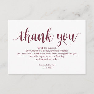 Rustikales Skript, Burgund, Hochzeit Danke Begleitkarte