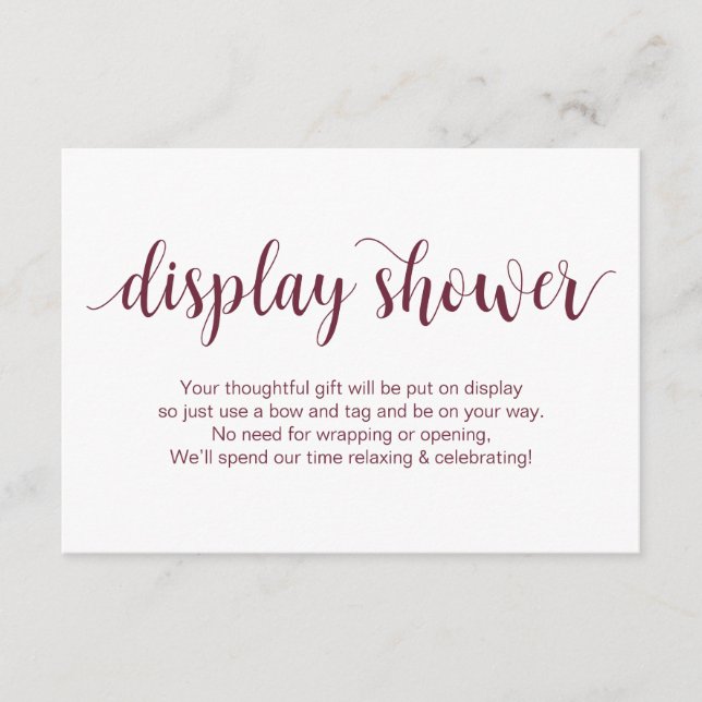 Rustikales Skript, Burgundy Farbe, Display-Dusche Begleitkarte (Vorderseite)