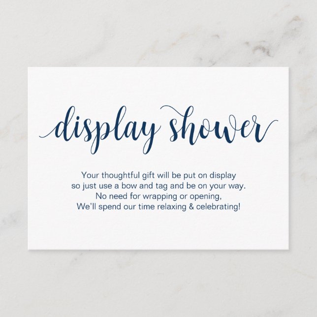 Rustikales Skript, Navy Blue Farbe, Display Dusche Begleitkarte (Vorderseite)