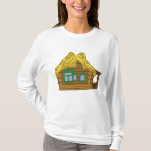 Rustikales slawisches Blockhaus mit traditionellem T-Shirt