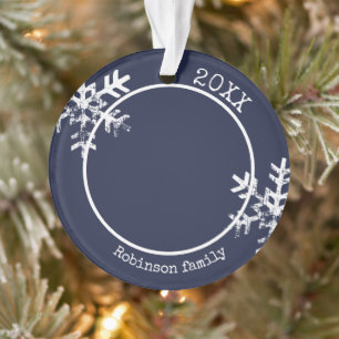 Rustikales Snowflake Navy Blue Foto Weihnachten Ornament