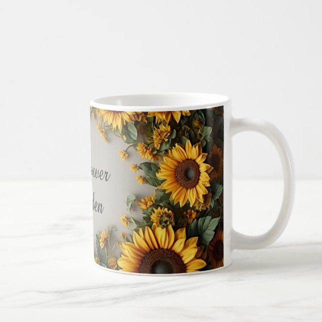 Rustikales Sonnenblumen-Blumenstrauß-Design Kaffeetasse (Rechts)