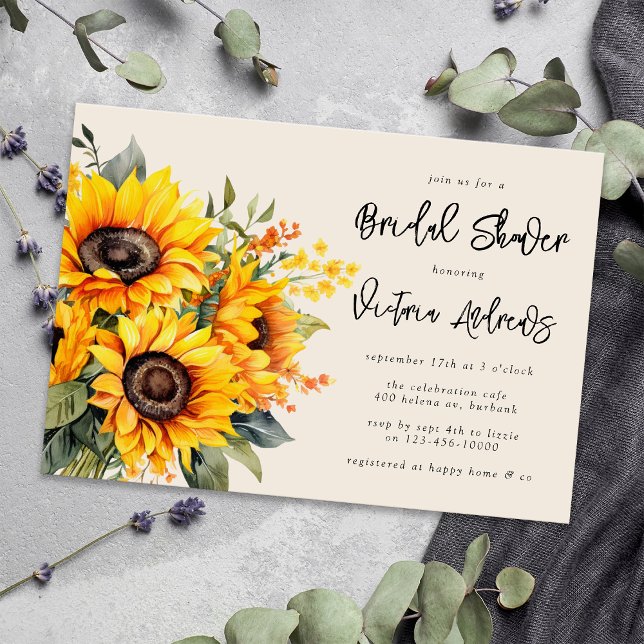 Rustikales Sonnenblumen-Brautparty Einladung (Invite guests to a rustic aesthetic bridal shower with this gorgeous sunflower invitation template)