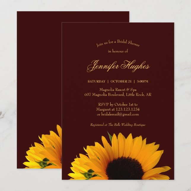 Rustikales Sonnenblumen-Brautparty Einladung (Vorne/Hinten)