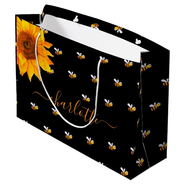 Rustikales Sonnenblumen-Brautparty Große Geschenktüte (Rückseite Schrägansicht)