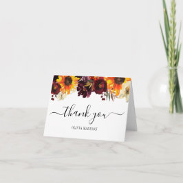 Rustikales Sonnenblumen Burgund Peony Brautparty Dankeskarte