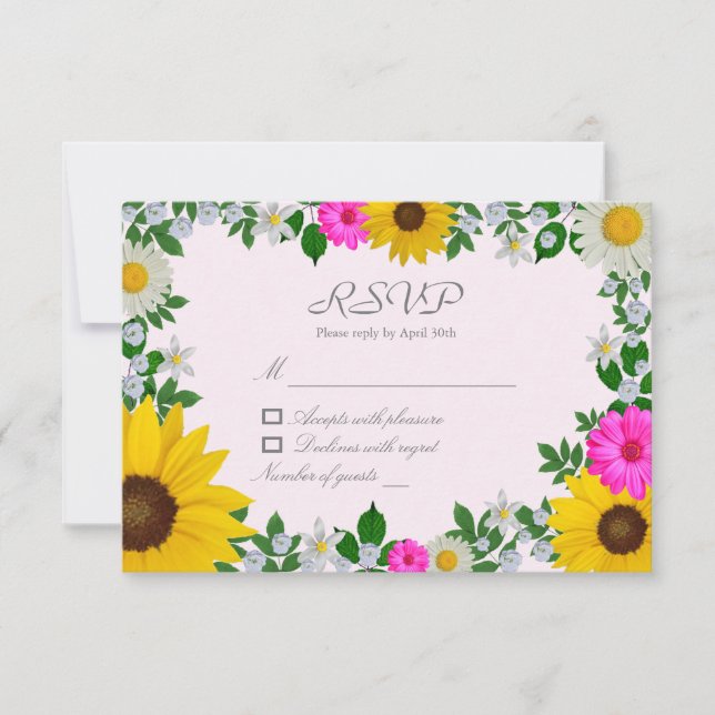 Rustikales Sonnenblumen Daisy Floral Brautparty RSVP Karte (Vorderseite)