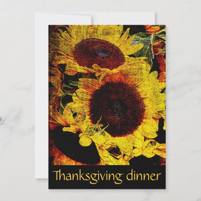 rustikales Sonnenblumen Erntedank-Abendessen-Party Einladung (Vorderseite)