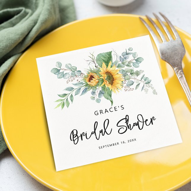 Rustikales Sonnenblumen Eukalyptus Grünes Brautpar Serviette (Rustic Sunflower Eucalyptus Greenery Bridal Shower Napkins)