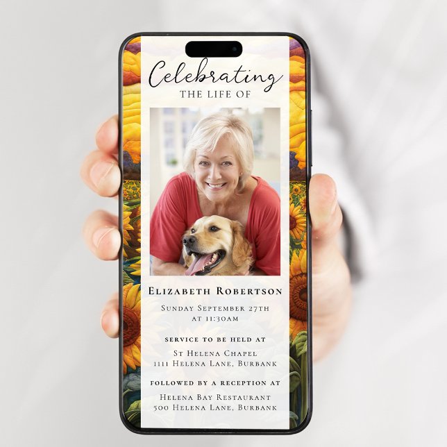 Rustikales Sonnenblumen Foto Beerdigung Digitaler  Einladung (Von Creator hochgeladen)