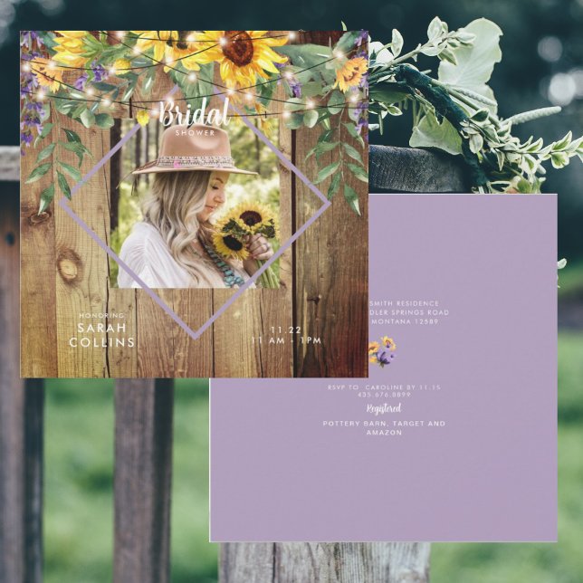 Rustikales Sonnenblumen Foto Brautparty Holz Einladung (Von Creator hochgeladen)