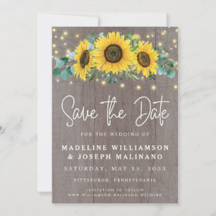 Rustikales Sonnenblumen & Foto Save the Date in Einladung