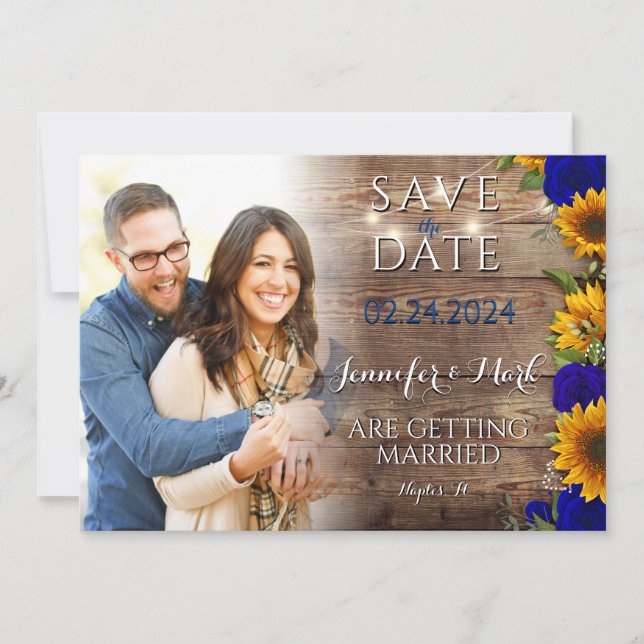 Rustikales Sonnenblumen-Foto Save the Date Karte (Vorderseite)