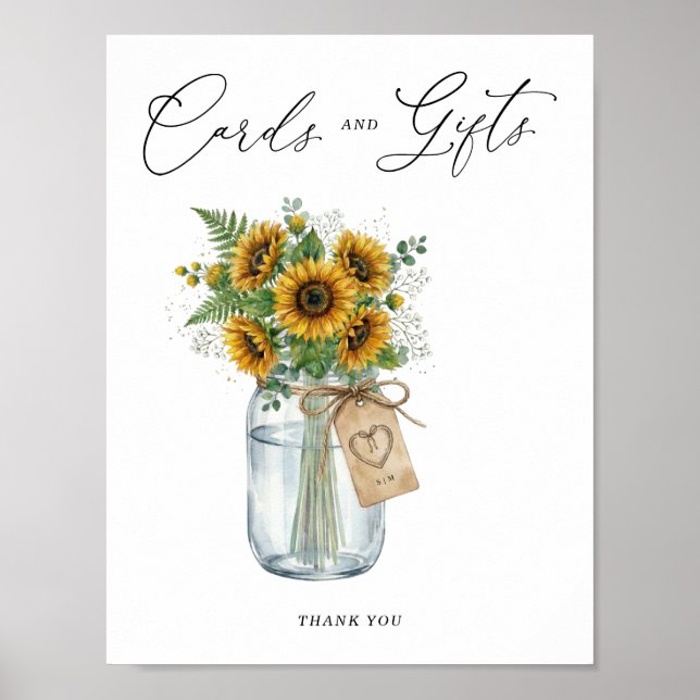 Rustikales Sonnenblumen-Glas-Karten- und Geschenke Poster (Vorne)