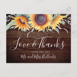 Rustikales Sonnenblumen | Hochzeit Danke Postkarte