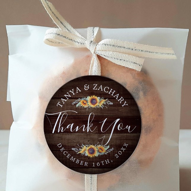 Rustikales Sonnenblumen | Hochzeit Danke Runder Aufkleber (Von Creator hochgeladen)