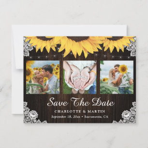 Rustikales Sonnenblumen-Hochzeitssemble-Foto Save The Date