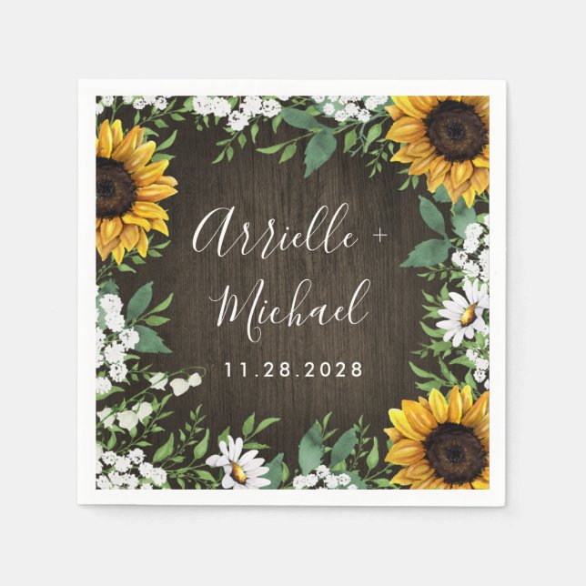 Rustikales Sonnenblumen Land Daisy Wedding Napkins Serviette (Vorderseite)