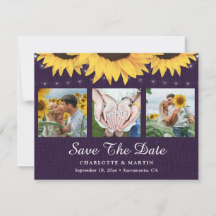 Rustikales Sonnenblumen Lila Burlap Wedding Foto Save The Date