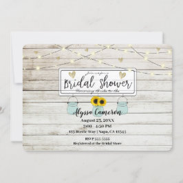 Rustikales Sonnenblumen Mason Jars & Lights Brautp Einladung