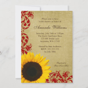 Rustikales Sonnenblumen Rotes Wirbel Brautparty Einladung