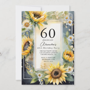 Rustikales Sonnenblumen-Script 60. Geburtstag Einladung