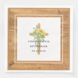 Rustikales Sonnenblumen-umwickeltes Holzkreuz zur  Serviette