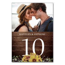 Rustikales Sonnenblumenholz-Foto Tischnummer